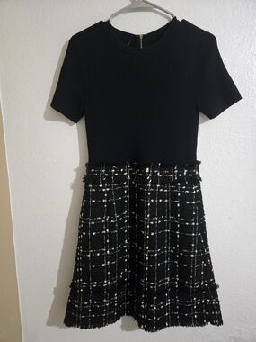 Ted Baker Black Knit Top with Tweed Skirt Dress